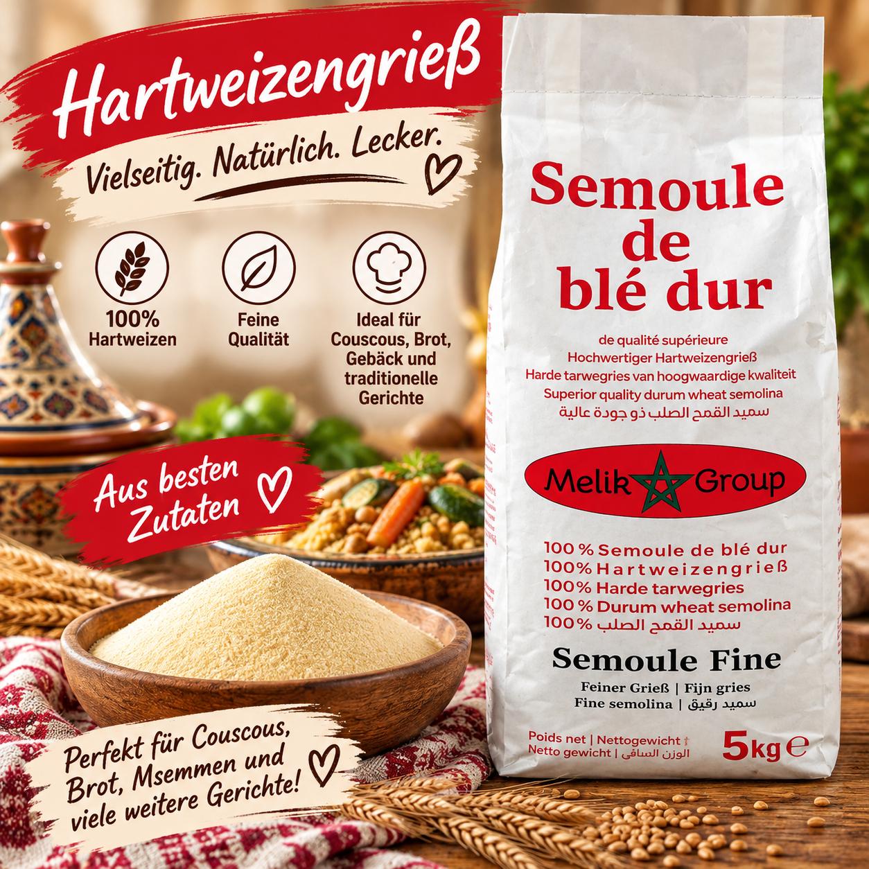 Melik Group feiner Hartweizengrieß, Semoule Fine, 5 Kilogramm – Produktabbildung