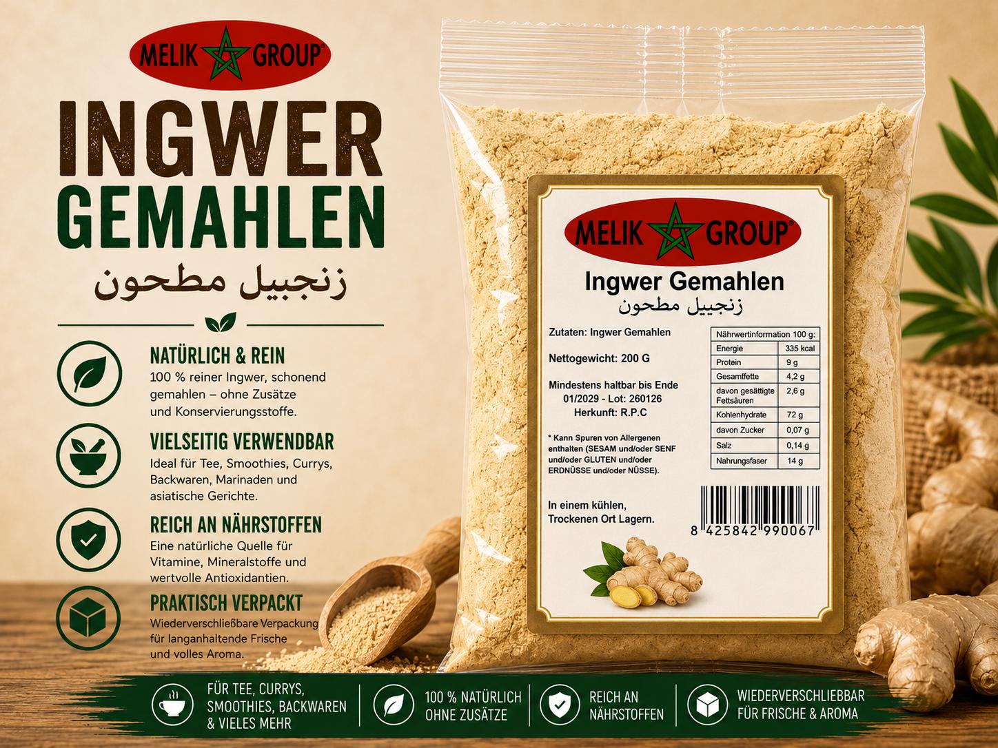 Melik Group Ingwer, gemahlen, 200 Gramm – Produktabbildung